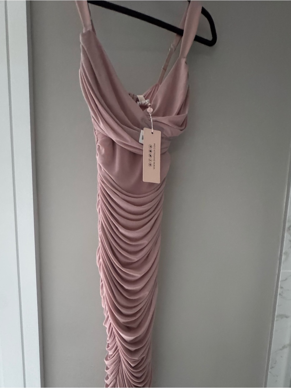 Oh Polly Dusty Pink Ruched Cowl Maxi Dress